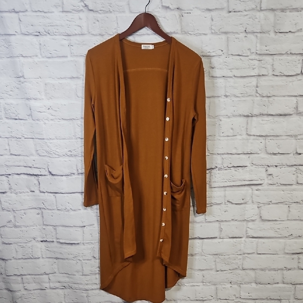 Elegant Burnt Orange Women's Duster with Button Accents